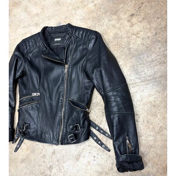Zara Genuine Leather Moto Jacket Women’s S Black Quilted Biker Asymmetrical Zip - Picture 3 of 7